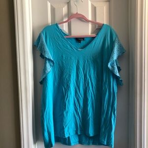 Turquoise eyelet sleeve shirt sleeve top